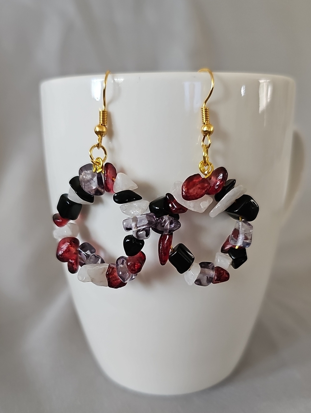 Handmade Red and Black Glass Chip Bead Earrings